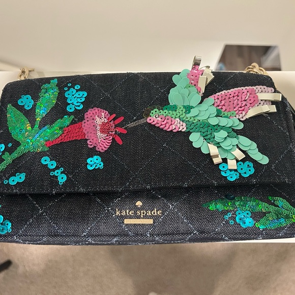 Rare hard to find Kate Spade Black Quilted Bag with Floral Sequins - Picture 4 of 16